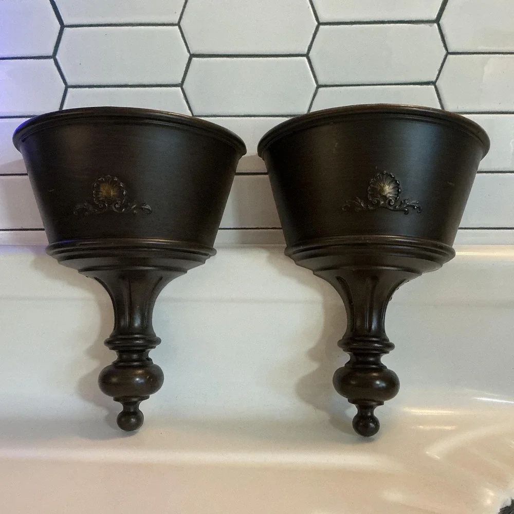 Vintage 1960's Homco Faux Wood Wall Pocket Planters. MCM Early American Style.